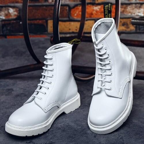 Designer White Women Ankle Boots Autumn Ladies Platform Split Leather Shoes 2020 Trend Winter High Top Women Motorcycle Boots