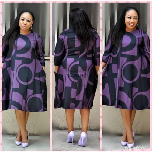 2020 new African womens dress digital print round collar basic a-line sleeve dress