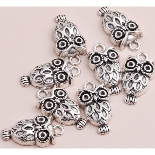 10pcs Cute Cartoon Animal Owl Charms Beads for Handmade Necklaces DIY Bracelets Bangles Tibetan Silver Color Making Finding