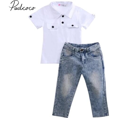 2019 Baby Summer Clothing Toddler Baby Boy Short Short Sleeve T-Shirt Top + Jeans Pants Trousers 2Pcs Casual Outfits Clothes