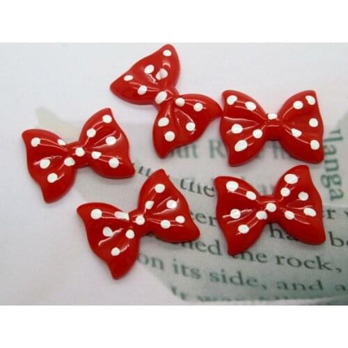 20Pcs Resin Red Bowknot Dot Crafts Flatback Cabochon Scrapbooking Decorations Fit Hair Clips Embellishments Beads Diy