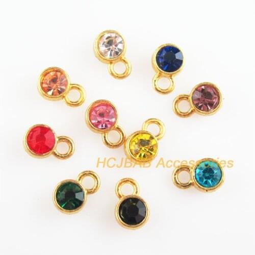 Fashion 30Pcs New Tiny Round Charms Gold Color Mixed Crystal Pendants 7x10.5mm