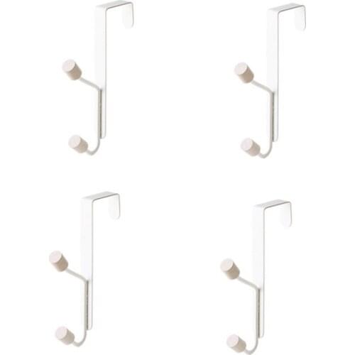 4PCS Punch-Free Carbon Steel Door Rear Hook Clip-on Two-Link Door Rear Hook Double Hook Coat Hat and Bag Hanger