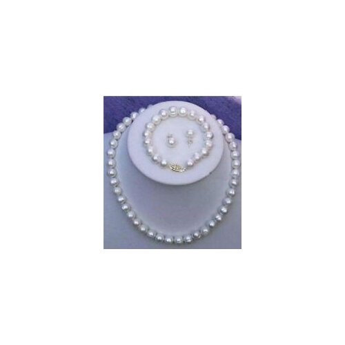7-8mm Real Natural White Cultured Pearl Necklace Bracelet Earring Set
