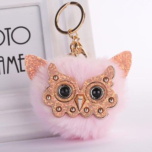 Christmas Cute Owl Keychain Gift For Women Kids Pompom Fur Key Chain Car Bag Xmas Pendants Faux Fur Animals Keyrings Accessories