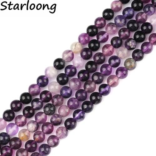 4-12mm Natural Stone Beads Purple Fluorite Stone Round Loose Beads Pick Size 15" Strand for DIY Jewelry Making Charm Bracelet