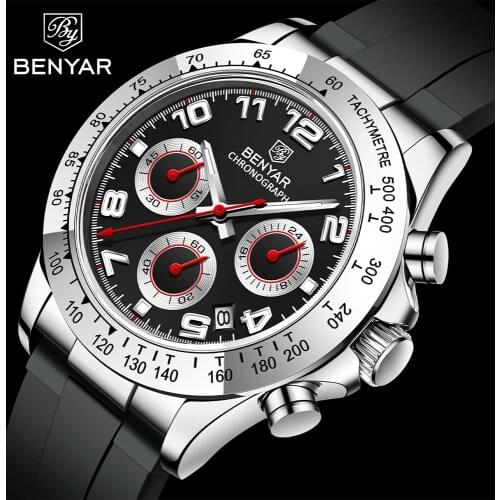 BENYAR 2021 New Sport Men Watch Luxury Stainless Steel Waterproof 30M Men Quartz Wristwatches Casual Fashion Chronograph reloj