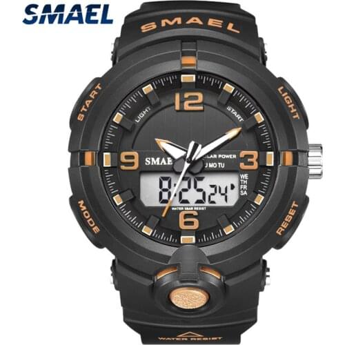SMAEL Fashion Men Watch Solar energy Sports Watches Mens LED Analog Digital Wrist Watch Male Military Clock Relogio Masculino