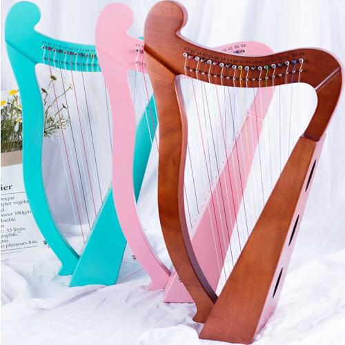 Aklot Celtic Music Harp Instrument Kit Small Lyre Harp 19 String Solid Wood Mahogany Pink Lira Musikinstrumente Decor HX50SQ