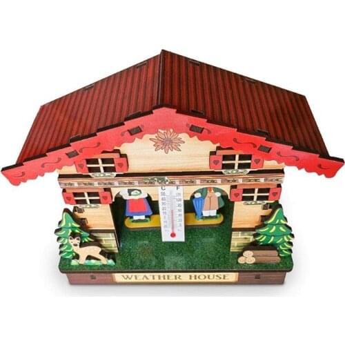 Weather House, Wood Weather House Chalet Barometer Thermometer and Hygrometer Home Decoration Wall Hanging Ornaments