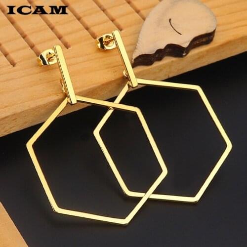 ICAM unk Fashion Jewelry Smooth Hexagon Big Hoop Earrings For Women Lady Large Geometric Hollow Statement Loop Earring Gifts