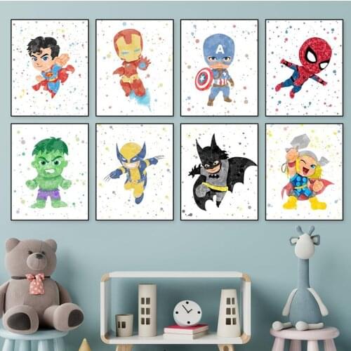 Marvel Cartoon Superheroes Canvas Painting Spiderman Iron Man Posters and Prints Wall Art Picture for Nursery Bedroom Decor
