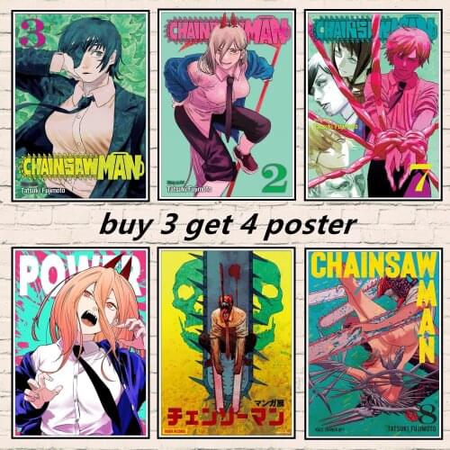 Classic Poster Anime Chainsaw Man White Paper Painting Wall Art Poster Print Picture Bar Room Decoration Home Decor Wall Decor