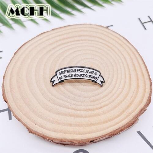 Creative Geometry Letters White Enamel Pins Ribbon Medal Alloy Brooch Customization Badge Clothes Accessories Woman Jewelry Gift