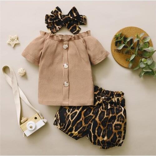 Summer Newborn Baby Girls Clothing Sets Short Sleeve Off Shoulder Top Leopard Print Pants Short Suits Toddler Cute Sets 0-3 Year