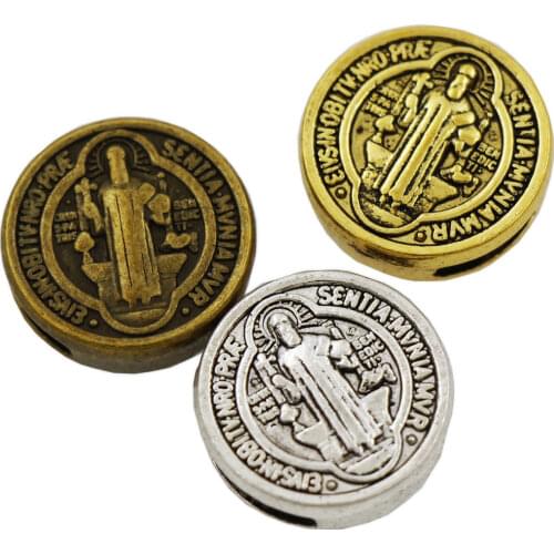 28pcs 3Colors Saint St Benedict of Nursia Patron Medal Bead Fit Belt Wrist Strap Bracelets Round Slider Beads L1793