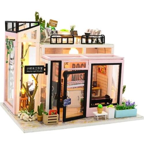 Dollhouse Miniature with Furniture and LED, DIY Dollhouse Kit, 1:24 Scale Creative Room - Time Studio