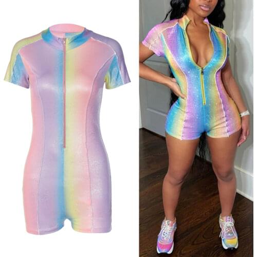New Women V-Neck High Waist Playsuit Short Sleeve Short Pants One-Piece Casual Tie Dye Short Romper Fashionable And Comfortable