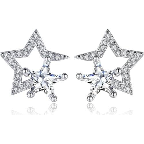 ModaOne Charming Five-pointed Star Zircon Stud Earrings For Women 925 Sterling Silver Micro CZ Earrings boucle d'oreille