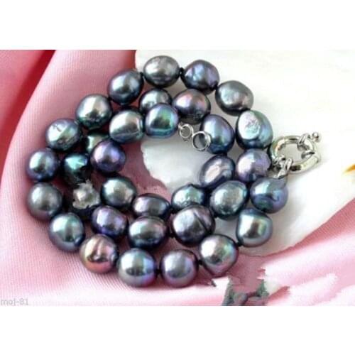NATURAL CULTURED 9-10MM SOUTH SEA BLACK BAROQUE PEARL NECKLACE 18" Necklace
