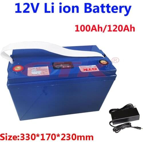 Portable 12V 100Ah 120Ah lithium li ion battery pack built-in BMS for golf cart solar energy motor home boat+10A charger