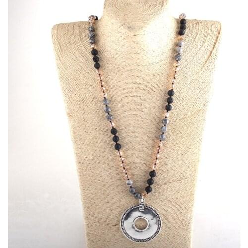 MD Fashion Bohemian Tribal Jewelry Multi Stone Beige Glass Long Knotted Metal Circle Pendant Necklaces