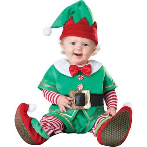 Halloween Toddler Christmas Cosplay Santa Claus Costumes New Year Elf Party Boys Girls Performance Clothing with Hat 90-160CM