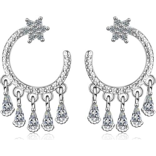 Water Drop Crystal Tassel Earrings Tiny Star 5A Zirconia Stud Earrings Fashion Wedding Party Jewelry Gift For women