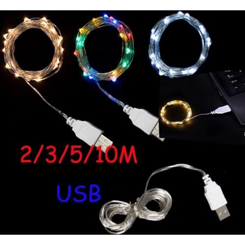 2/3/5/10M LED String Lights Sliver Wire USB Fairy Lights for Xmas Garland Party Birthday Wedding Decor Christmas Tree Flasher
