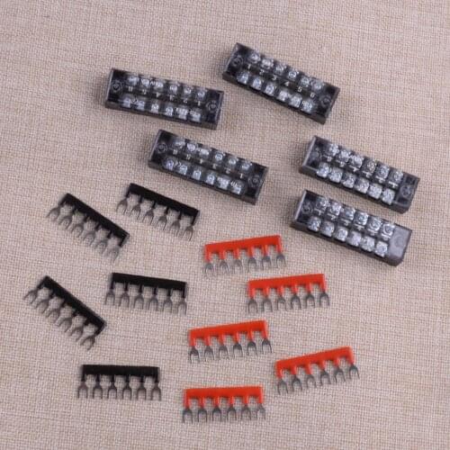 Universal 15A 600V 5 Sets Car Auto Marine Power Distribution Bus Bar Dual Row 6 Position Terminal Block Barrier Strip