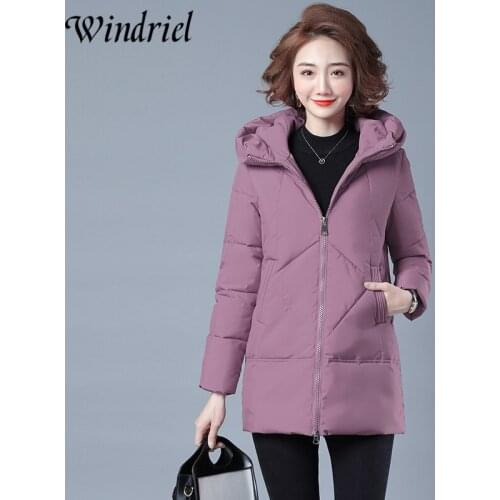 Windriel Solid Jacket Coat Women Slim Fashion Winter Parkas Hooded Warm Clothing Snow Wear Long Zipper Jacket Outerwear S-3XL
