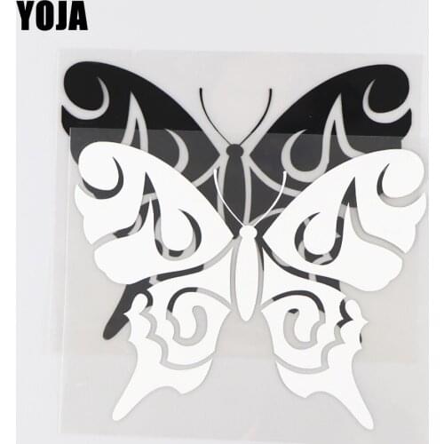 YOJA 14.1×11.3CM Beautiful Butterfly Vinyl Decal Cartoon Animals Car Stickers Black/Silver 19C-0098