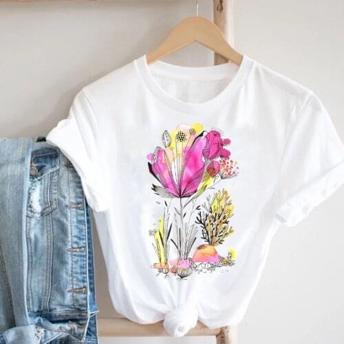 Women Clothing Watercolor Floral Elegant Flower Printing Short Sleeve Summer Clothes Print Tshirt Female Tee Top Graphic T-shirt