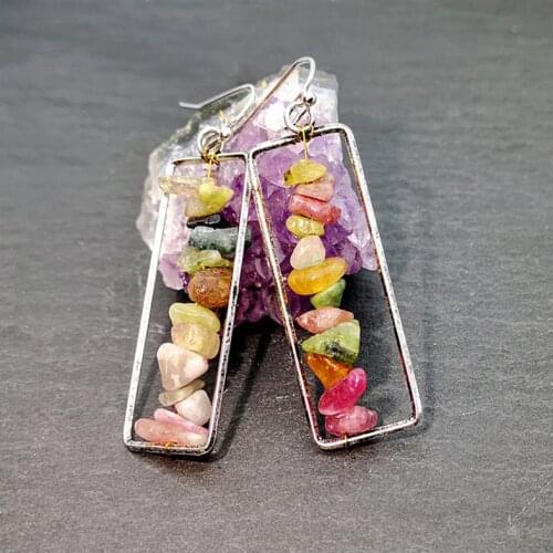 Natural Stone Earrings for Women Features Rectangle Exaggerated Multicolor Vintage Statement Danger CC Earrings Fashion Jewelry