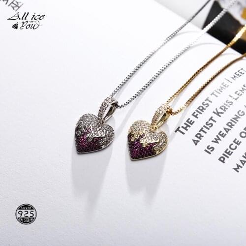 ALLICEONYOU 925 Sterling Silver High Quality Iced Out Cubic Zirconia Loving Heart Pendant Hip Hop Fashion Jewelry Elegant Gift