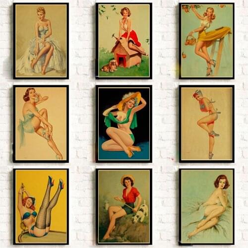 Woman In The Farm Sexy Woman Room Decor Retro Poster Pin Up Girl Vintage Prints and Posters Room Cafe Club Bar Wall Sticker