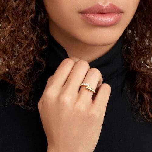 Women Fashion Cz Ring Micro Pave Cubic Zirconia Gold Color Simple Open Adjusted Finger Bands