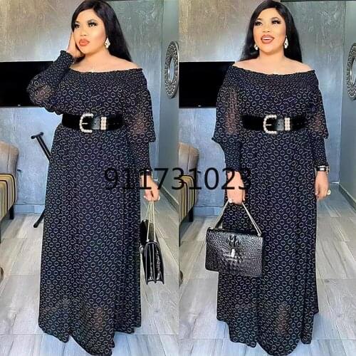 2021 Summer Chiffon Long Dress Boubou Africain Femme Off Shoulder Sexy Robe African Dashiki Print Ankara Dresses Dubai Abayas