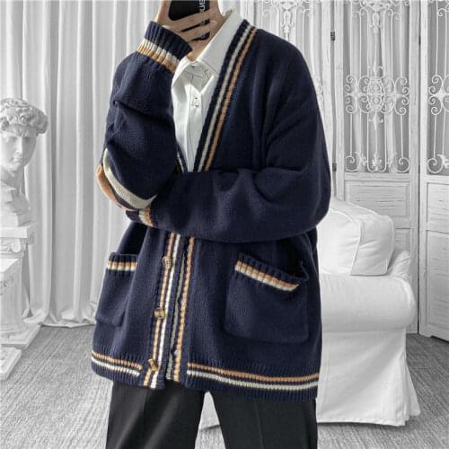Winter Cardigan Mens Warm Fashion Casual V-neck Knitted Sweater Coat Men Streetwear Loose Knitting Sweaters Jacket Mens Clothes
