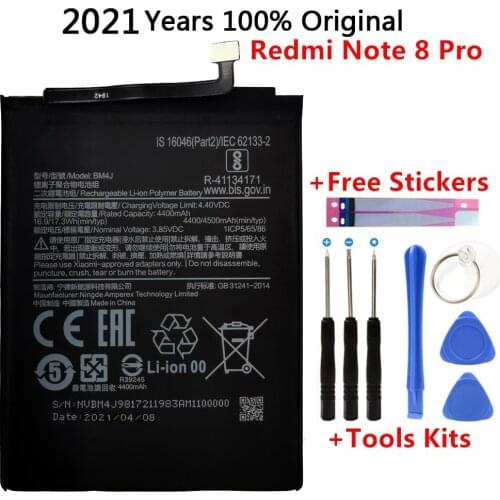 100% Original 4500mAh BM4J Battery For Xiaomi Redmi Note 8 Pro Note8 Pro Genuine Replacement Phone Battery +Gift Tools +Stickers
