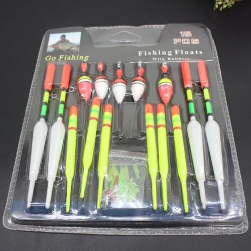 15pcs/set Vertical Buoy Sea Fishing Floats Assorted Size for Most Type of Angling with Attachment Rubbers Fishing Lures