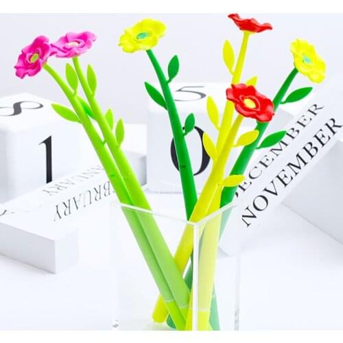 24Pcs Korean Cool Cute Funny Flower Gel Pens Kawaii Stationery Ballpoint Rollerball Back to School Stuff Thing Goods Girl Gift
