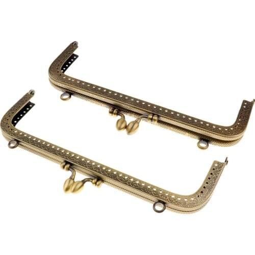2xBronze Tone Purse Handbag Kiss Clasp Lock Metal Rectangle Craft DIY Frame
