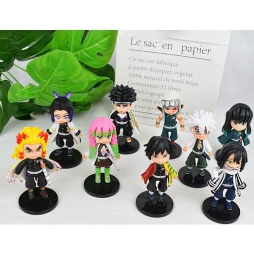 9pcs/set Cute Demon Slayer Action Figure PVC Model Toy Kawaii Uzui Tengen Tomioka Giyuu Kochou Shinobu Doll Room Decor Boy Gifts