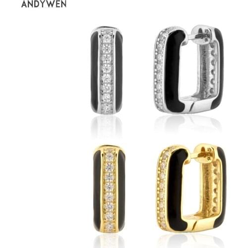ANDYWEN 100% 925 Sterling Silver Thick Lareg Hoops Square Huggies Luxury Jewelry Fashion Fine Jewels Zircon Enamel Jewels