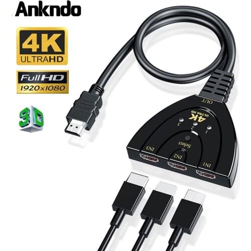 ANKNDO 3 In 1 Out Hdmi-Compatible Splitter Cable HD Video 4K Switcher Adapter 3 Output Port Hub For Ps4 Dvd Hdtv PC Laptop Tv