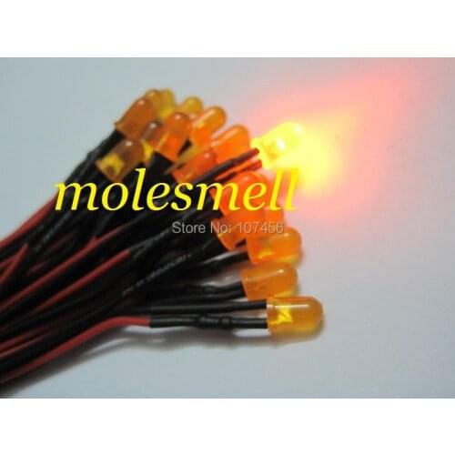 Free shipping 500pcs 5mm 5v diffused orange LED Lamp Light Set Pre-Wired 5mm 5V DC Wired