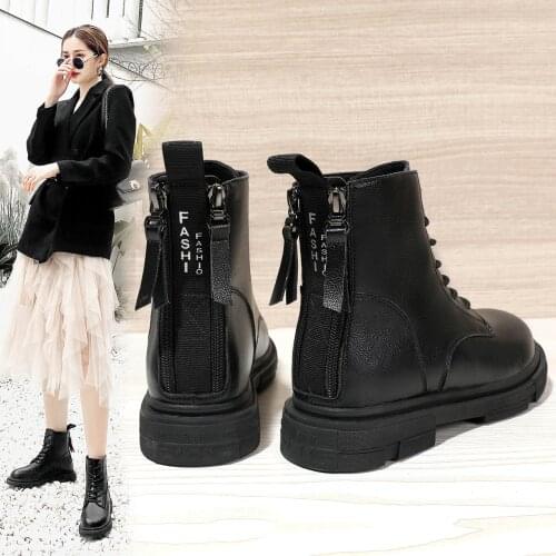 Winter Leather Boots Women 2020 Fashion Platform Fur Ladies Short Ankle Boots Female Motorcycle Martin Boots Botas Mujer Black