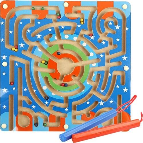 Wooden circular magnetic track brushwork handling maze Develop childrens intelligence, educational toys Slide the bead game