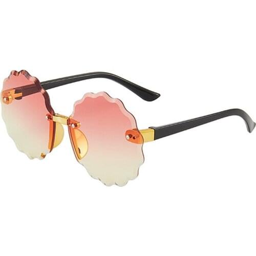 Wave Flower Shape Rimless Frame Kids Sunglasses Driving Children Pink Gradient Lens Fashion Boys Girls Uv400 Protection Eyewear